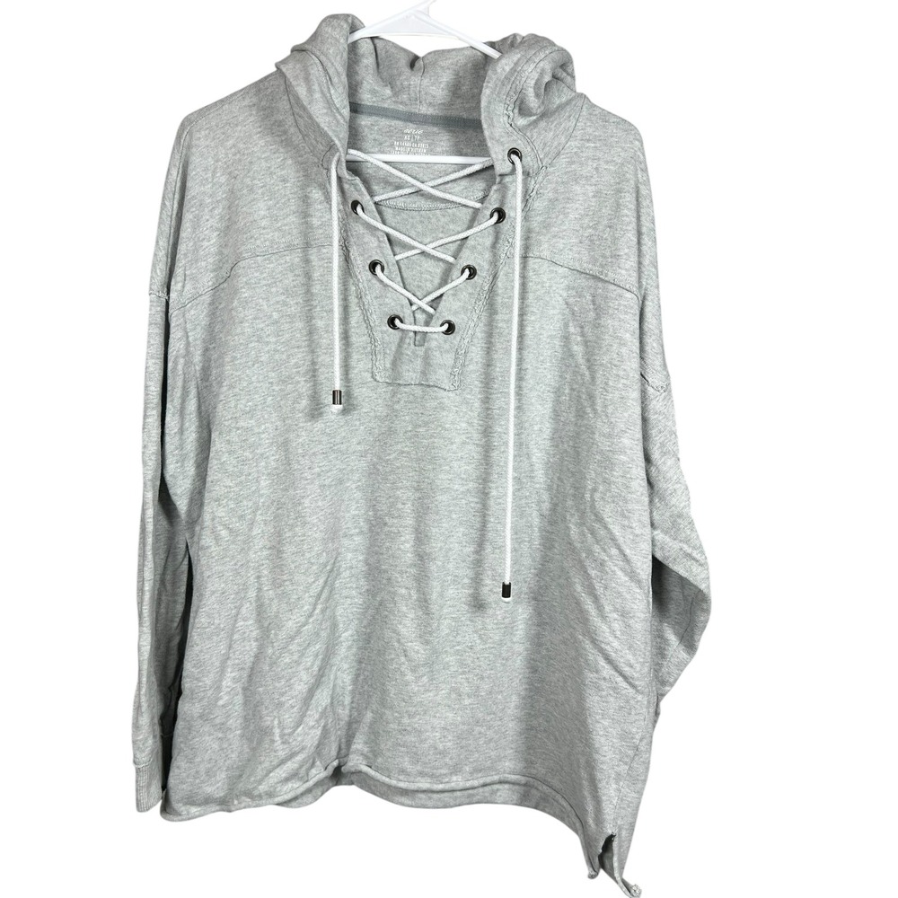 Aerie Women's XS Gray Long Sleeve Lace Up Hoodie‎ Pullover Sweatshirt